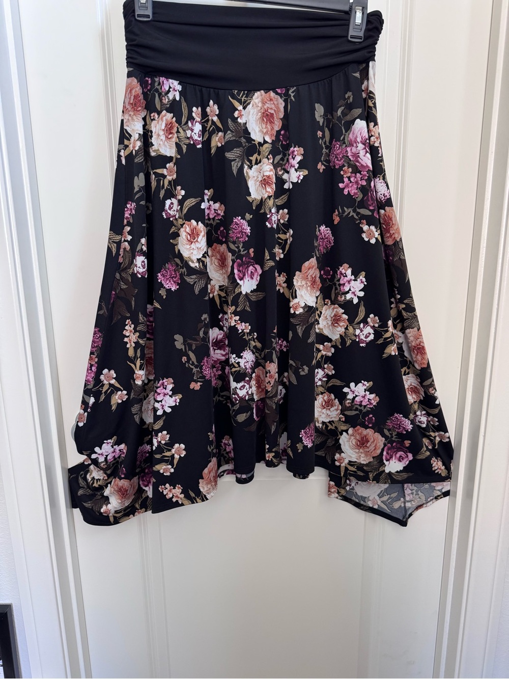 Apt. 9 Black Floral Asymmetrical Skirt with Fold-Over Waistband